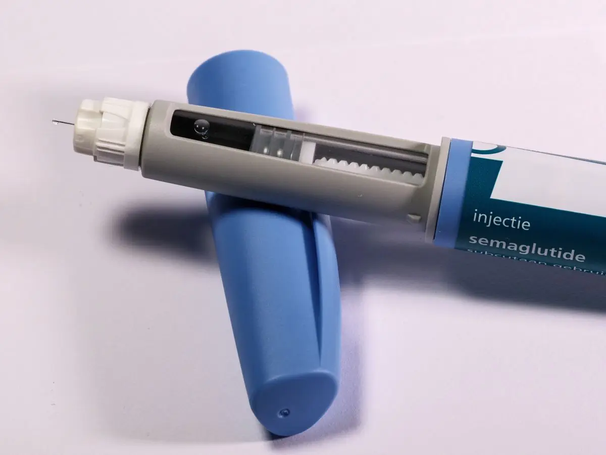 Close-up of a GLP-1 (semaglutide) injection pen
